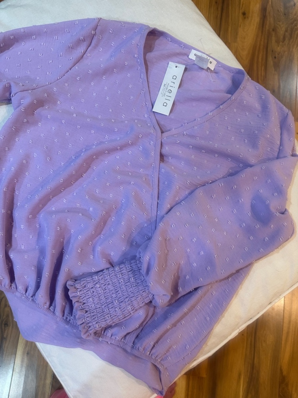 Ariella Lilac Swiss Dot V-Neck Blouse